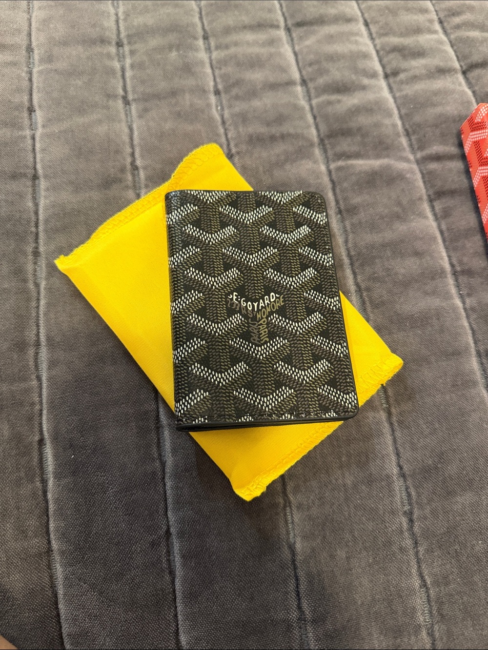 Goyard Black Passport Wallet with White Chevron Print